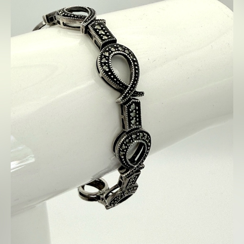 Judith Jack Sterling Silver Marcasite Ribbon Bow Link Bracelet